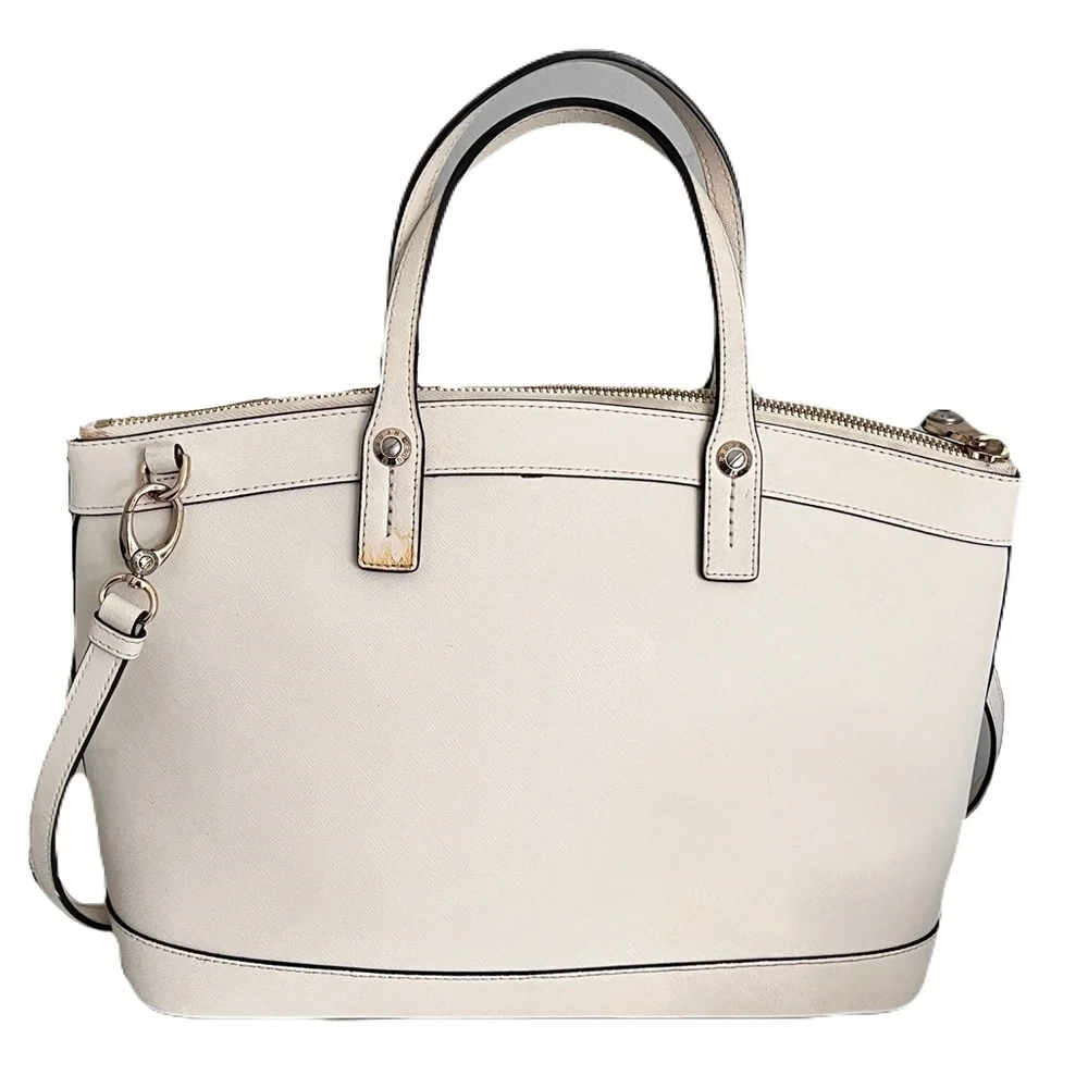 Henri Bendel Ivory Saffiano Leather Convertible Crossbody Satchel